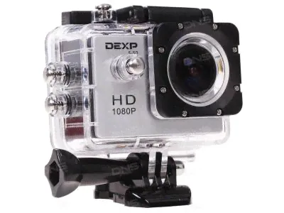 Экшн видеокамера DEXP S-50 серебристый [5 Мпикс, 1.5", 1920x1080, Full HD, угол 140? , подводный бокс+ 20 аксессуаров] Новая Гарантия Доставка